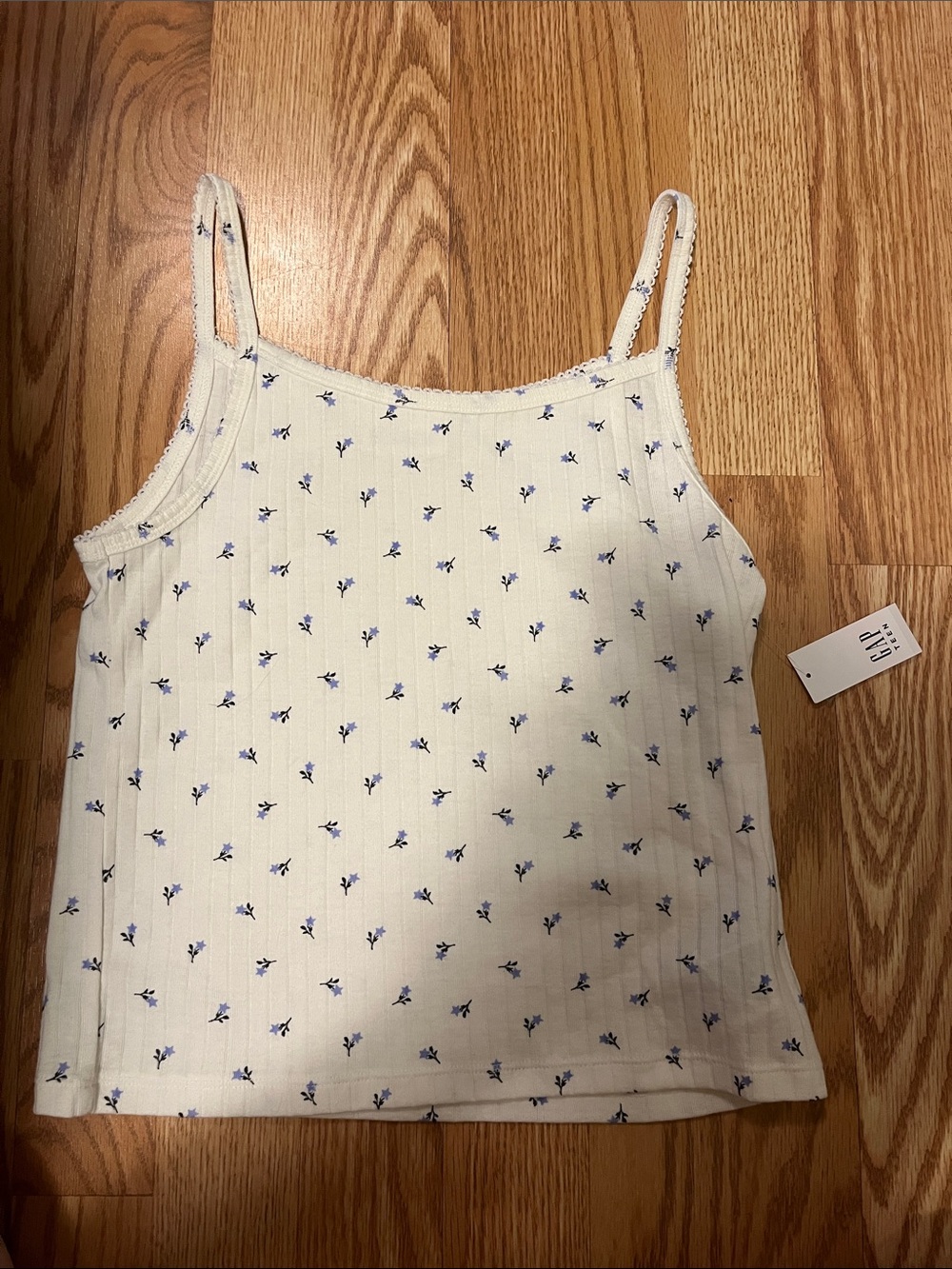 GAP TEEN Cream Tank Top with Small Blue Floral Print